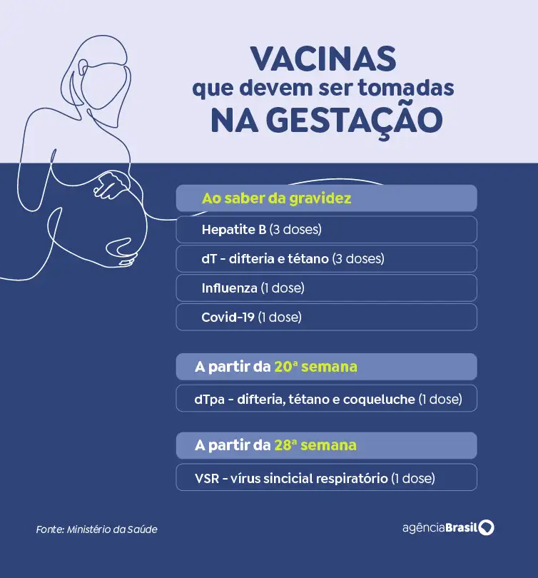 Arte/EBC 29/09/2026 - Vacina que devem ser tomadas na Gestação. Foto: Arte/EBC